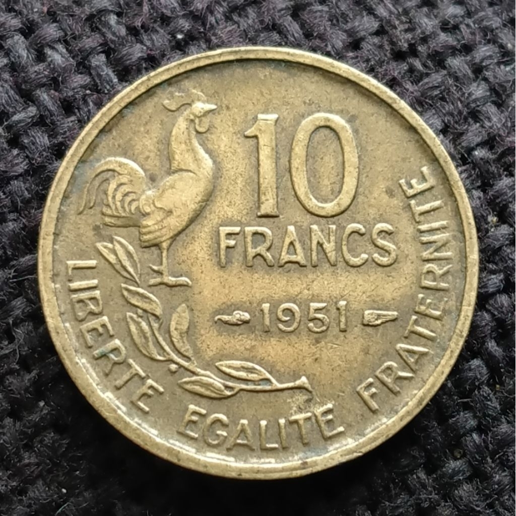 Koin Kuno Prancis 10 Francs 1951 Ayam Jago