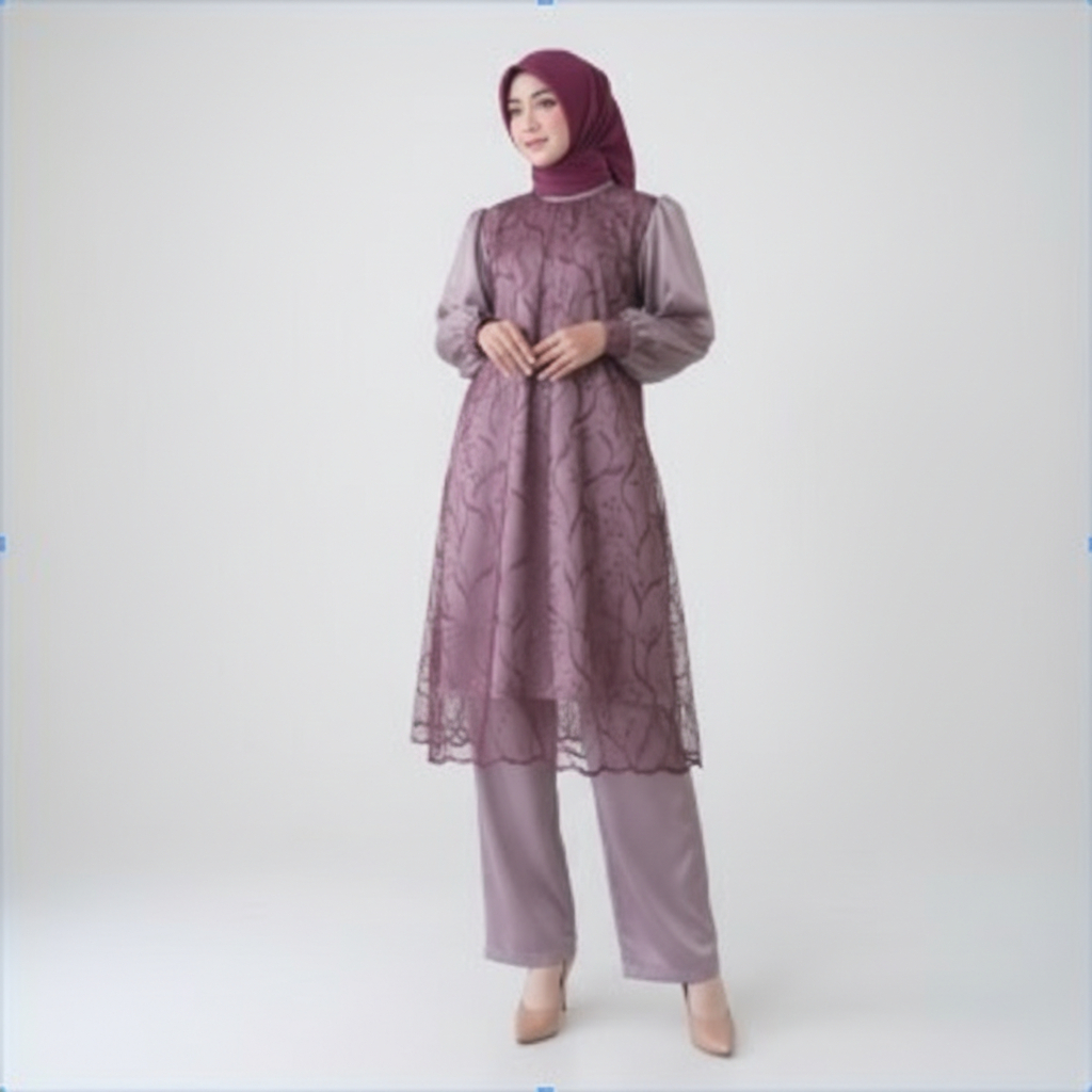 Setelan pakaian wanita atasan tunik dress muslim brukat celana kulot baju kondangan pesta lebaran ju