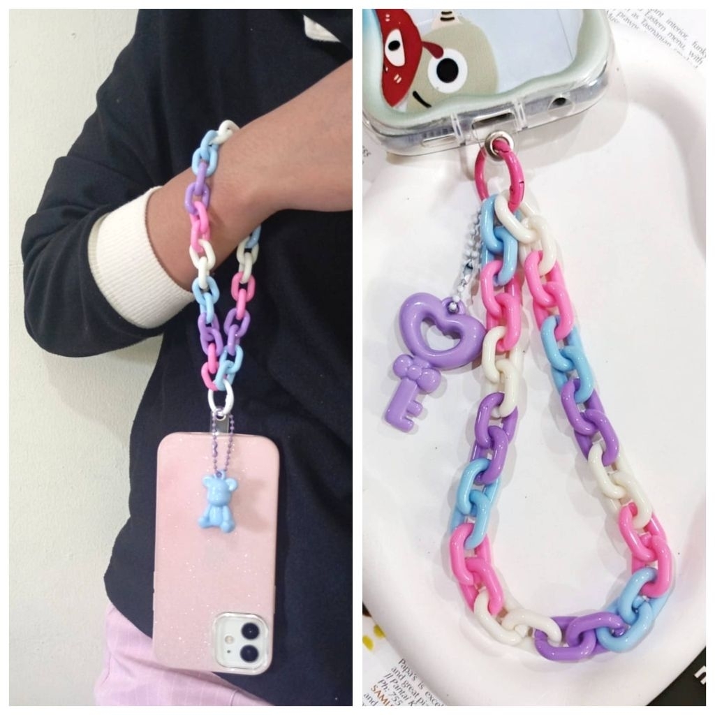gantungan hp rantai / gantungan hp rantai akrilik / strap hp lucu / strap hp rantai plastik / grosir