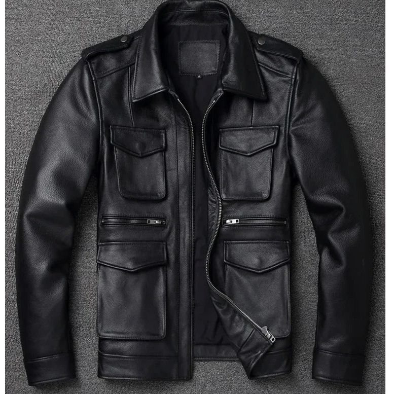 Jaket Kulit Pria Premium Safari Field Jacket - Jaket Motor Touring Multi-Pocket