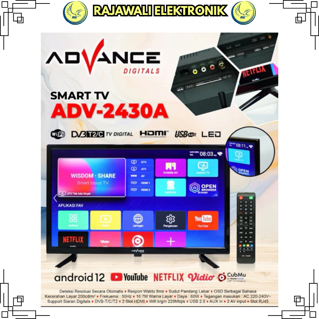 INSTANT READY ADVANCE ADV-2430A Android Smart Televisi Android TV LED 24 inch HD Support Siaran Digi