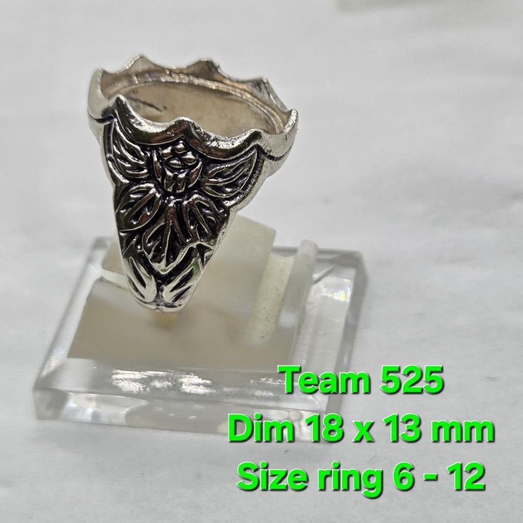 Ring emban alpaka super ukir cirebonan dim 18x13 motif cakar daun / emban pirus alpaka super 525 ece