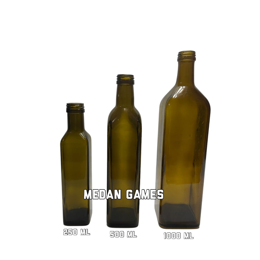 Botol kaca olive oil 500 ml Segi Petak Coklat tanpa Tutup