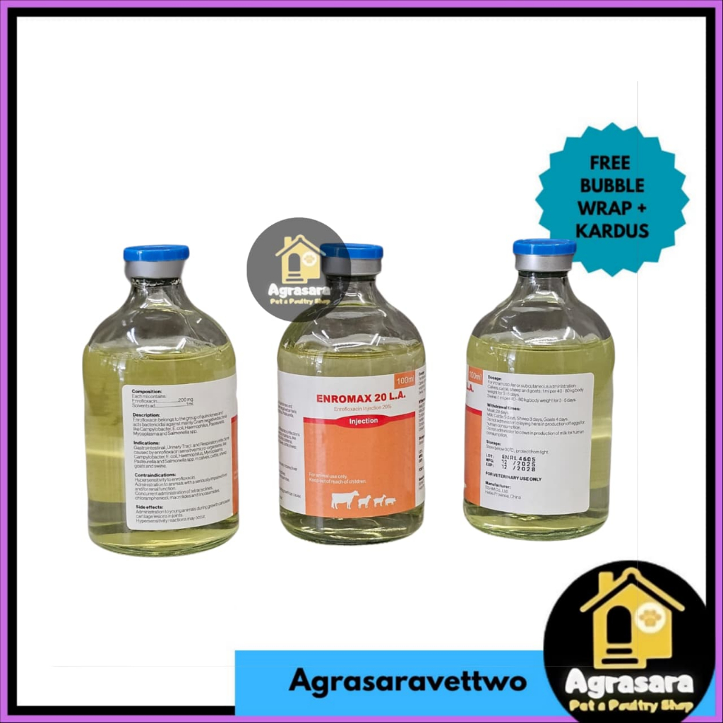 ENROMAX LA 100ml - LIKE ENROFLOX LA AGROVET obat pernafasan ternak sapi kambing kuda babi