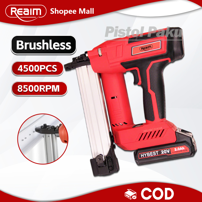 Reaim Mesin Paku Tembak Baterai Pistol Paku Brushless Pistol Pengencang Nail Gun Cordless Nailer