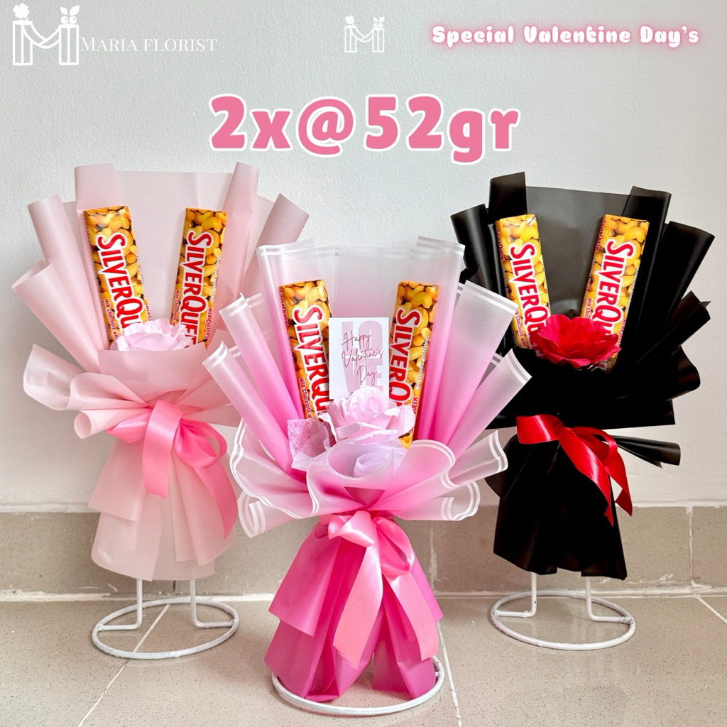 Buket Coklat Silverqueen 2x52gr - Buket Cokelat Besar Silverquen