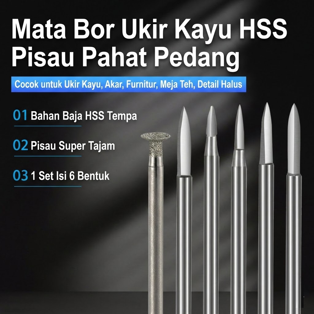 Set Alat Pahat Kayu Mata Bor HSS 6 Pcs Mata Bor Ukir Presisi Untuk Kayu Akar Biji Zaitun Bambu