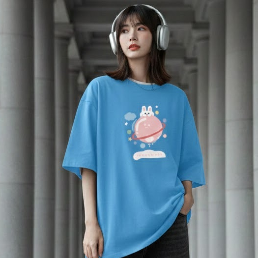 Kaos oblong oversize wanita lengan pendek jeans west