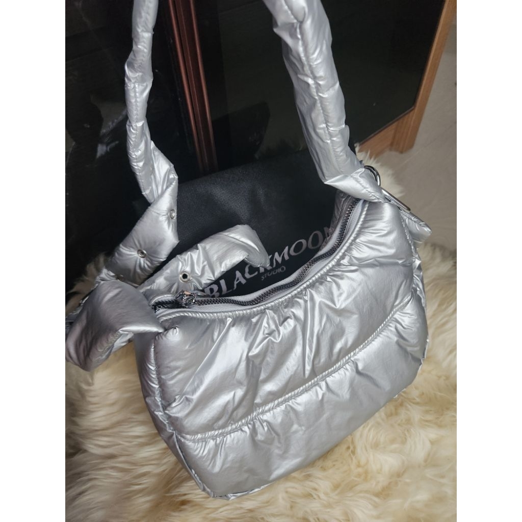 Blackmoon Sling Bag / Silver sling bag / puffy bag
