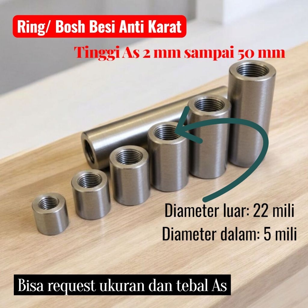Bushing Besi OD 22mm ID 5mm Tebal 2–50 mm