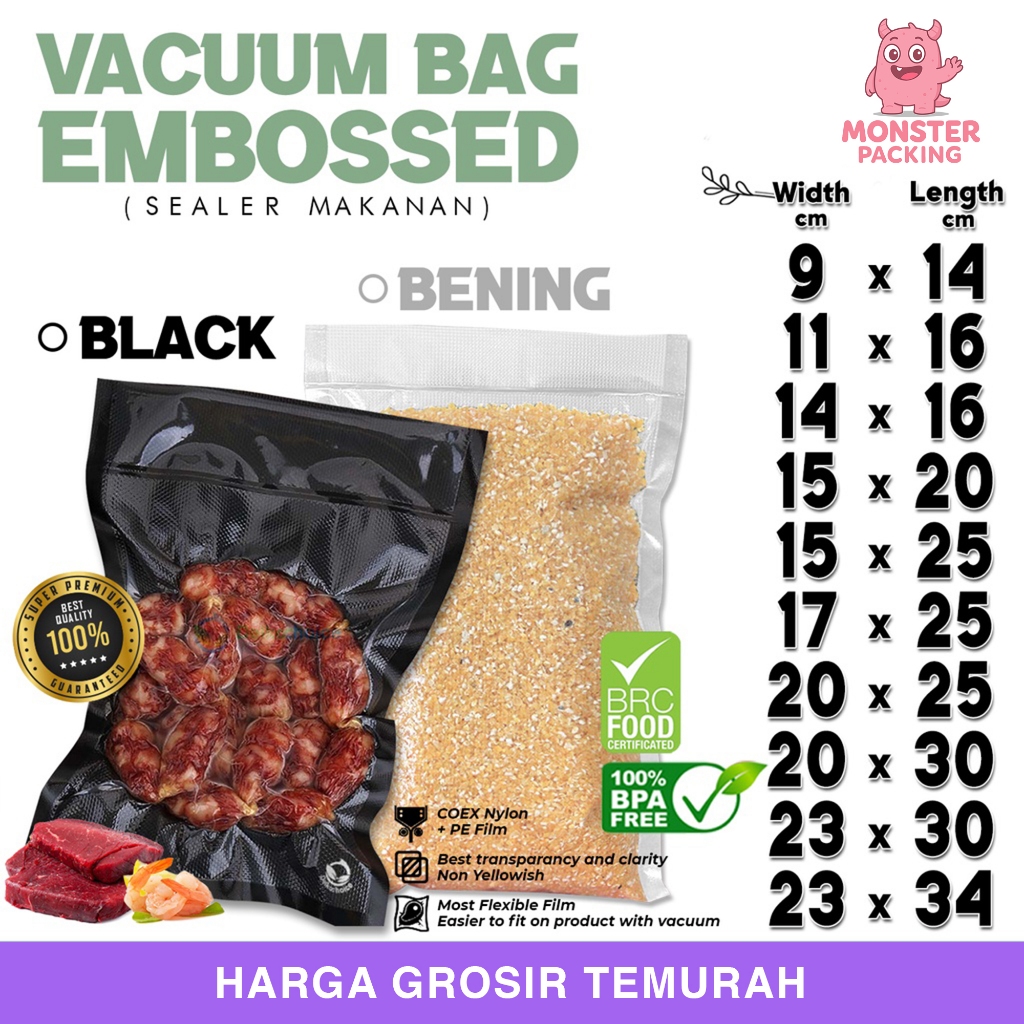 Plastik Vacuum Bag EMBOSS BENING HITAM Vacum Sealer Makanan Delkochoice / SATUAN