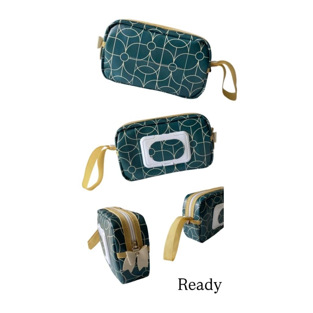 tempat tissue kering dan basah motif hijau lonjong