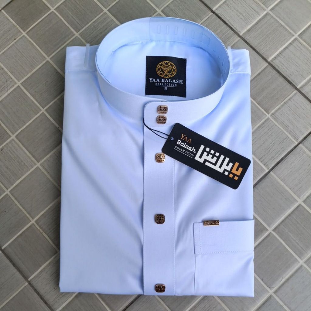 YAA BALASH_BAJU KOKO ATASAN PRIA DEWASA_ MODEL MELAYU SEMI GAMIS_ BAHAN SAUDI KOREA POLYSTER_KERAH K