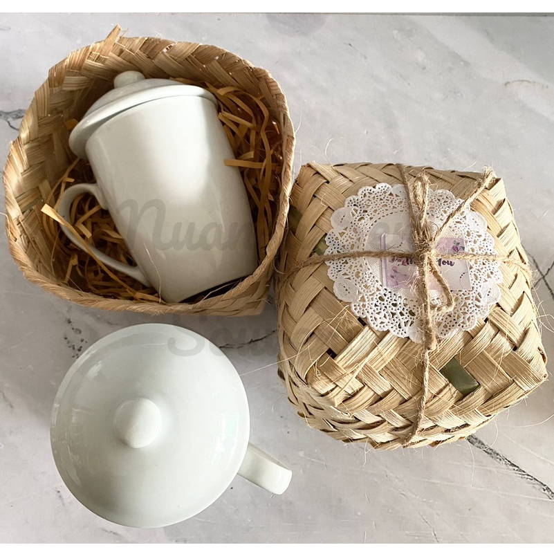 Souvenir Gelas Teko Tutup Gelas Mug Keramik Gagang Cangkir Stoneware Tutup