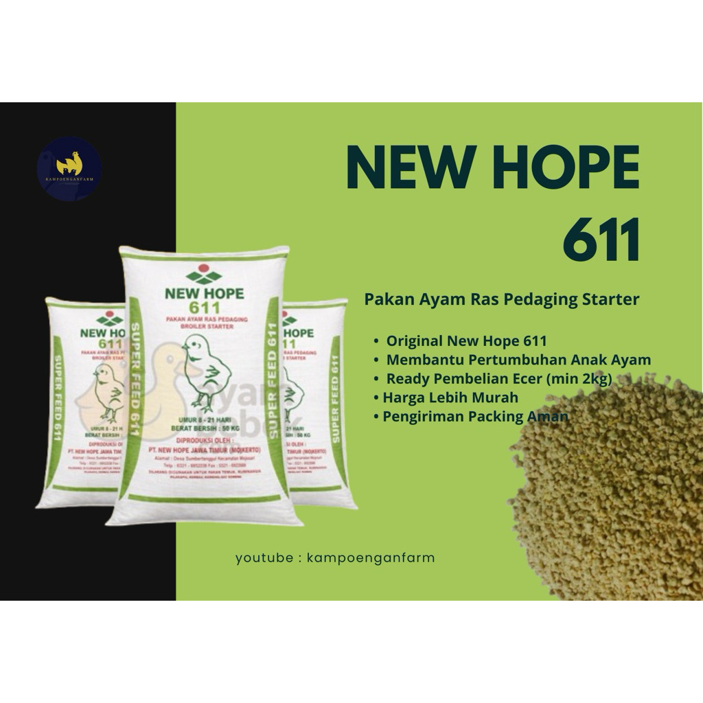 PUR AYAM PEDAGING STARTER NEWHOPE 611 (PAKET 2KG)