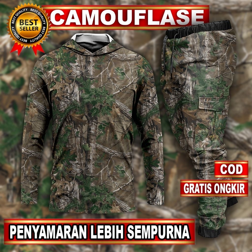 setelan baju berburu | pakaian berburu | baju camo lengan panjang | celana panjang camo | baju berbu