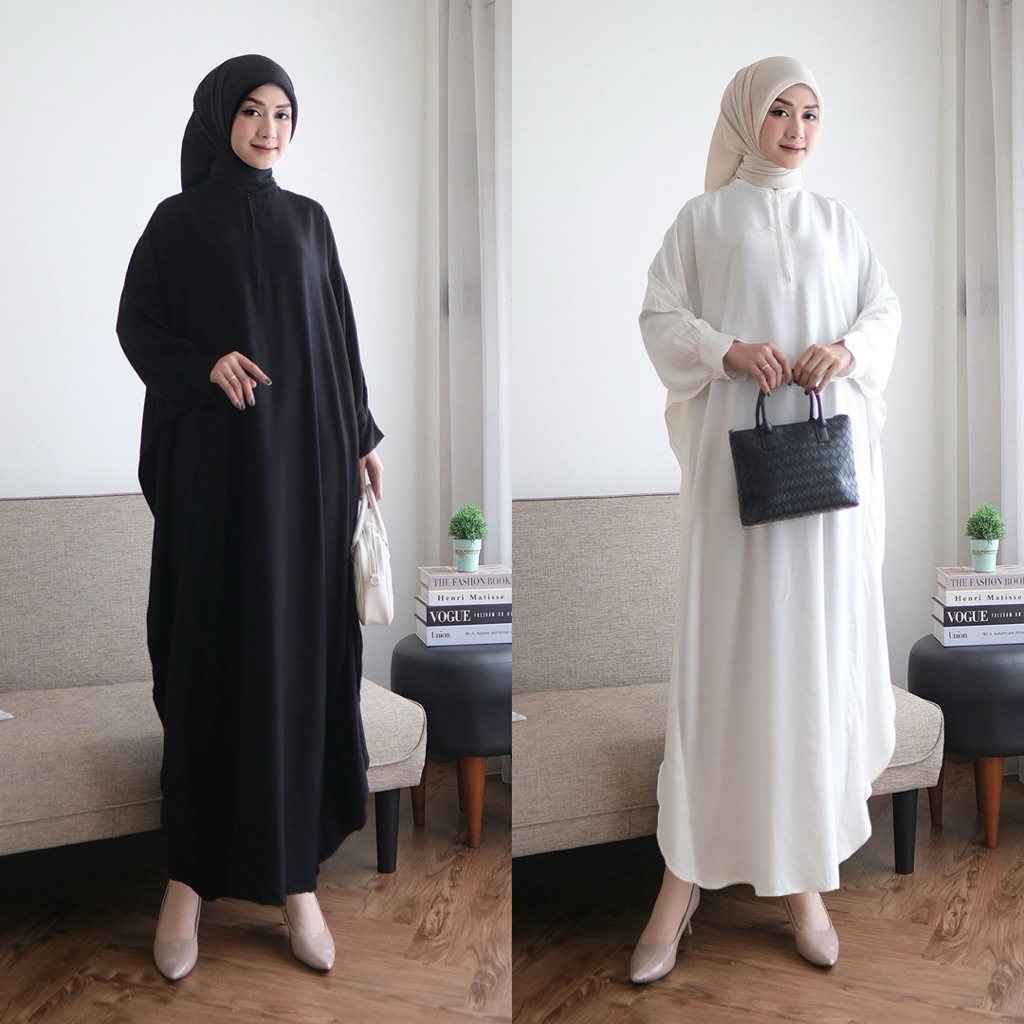 Kaftan gamis AMEERA - Kaftan Busui friendly polos simple elegant untuk lebaran