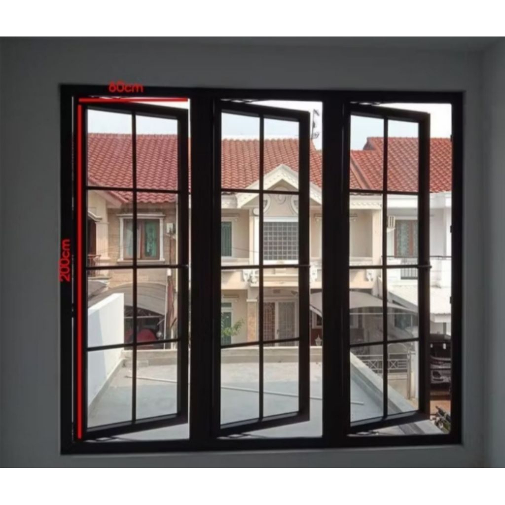 jendela aluminium 3 daun ukuran 180×200