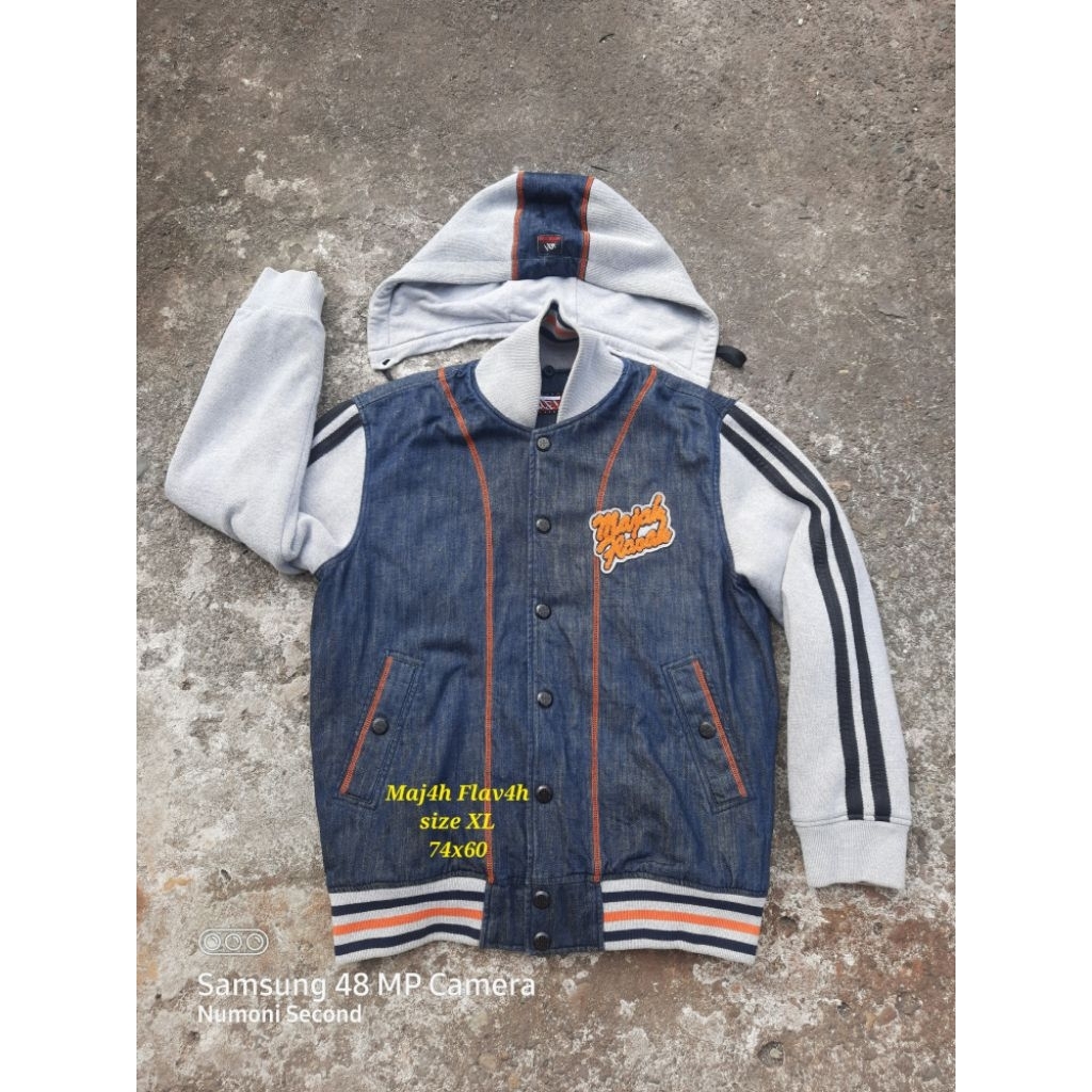 jaket varsity bomber jeans denim majah flavah