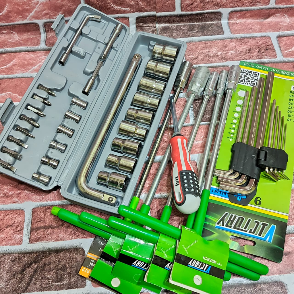 PROMO PAKET KUNCI 1 SET LENGKAP KENMASTER / Kunci Shock Seck Set 27 Pcs + Kunci T Set 5 Pcs 8-10-12-