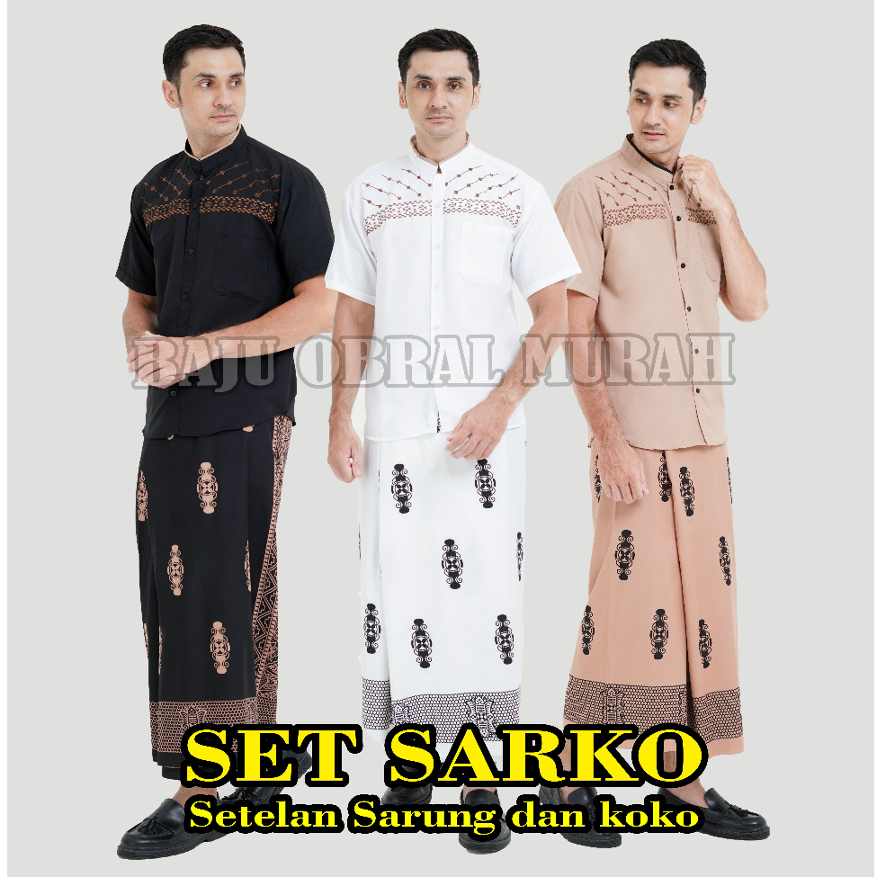 Paket SARKO Sarung dan Baju koko Muslim Pria Lengan Pendek Motif Jasuke