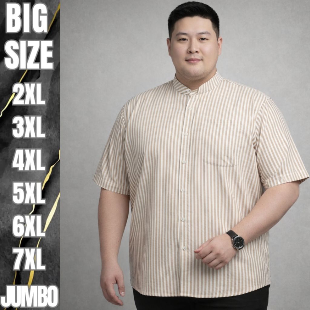 Terbaru Kemeja Pria Jumbo Lengan Pendek Hem Salur Stripe Garis garis Big Size Premium