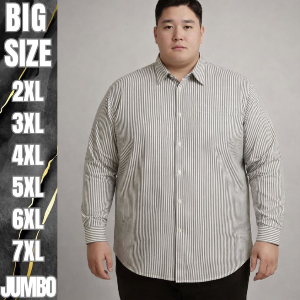 Baju Kemeja Salur Pria Jumbo Motif Stripe Garis garis Lengan Panjang BigSize