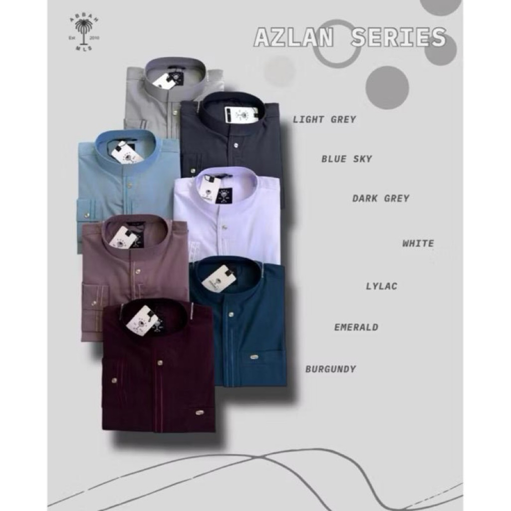 AZLAN SERIES DARK GREY | ABBAH MOSLEM | KEMEJA KOKO PRIA CASUAL LENGAN PANJANG MANSET MOTIF BORDIR