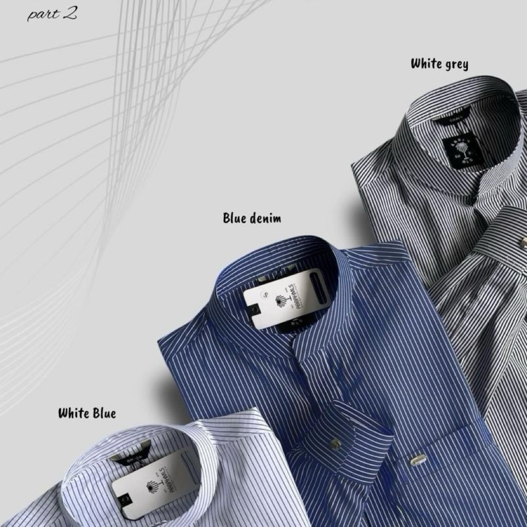 ZAYN SERIES MOTIF SALUR WHITE BLUE | ABBAH MOSLEM | KEMEJA KOKO CASUAL PRIA LENGAN PANJANG MANSET