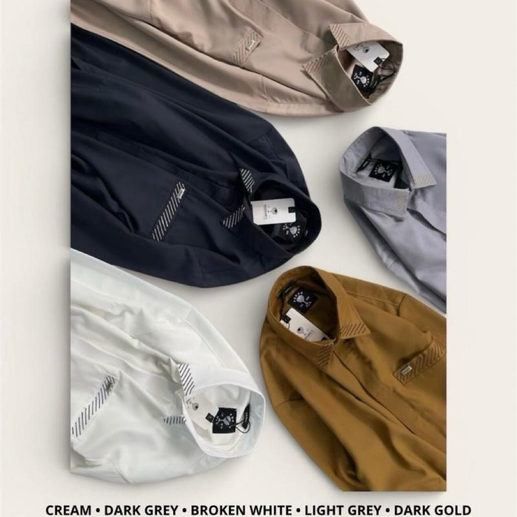 Arkana Series ABU CREAM | Abbah Moslem Kemeja Koko Casual Kerah List Motif