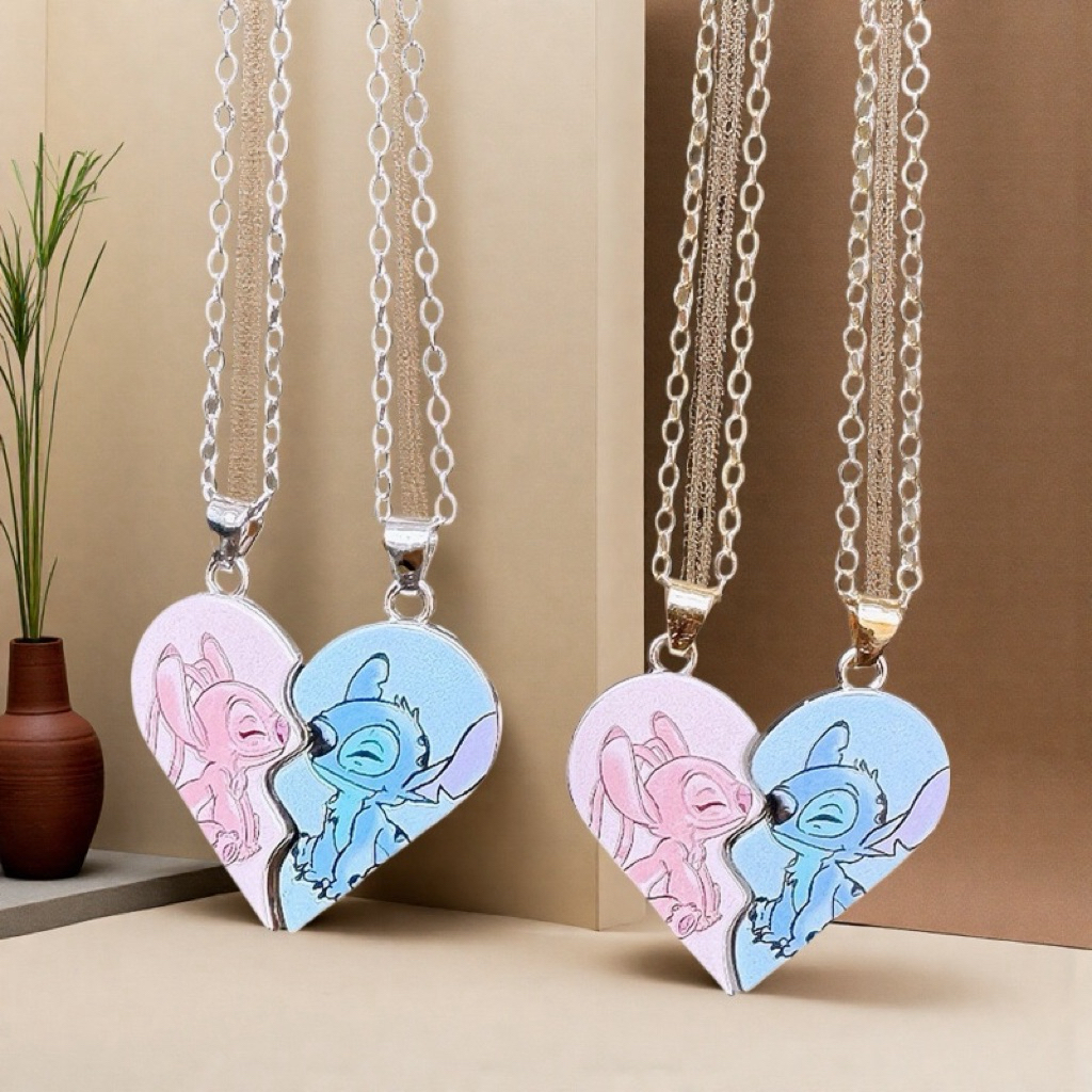Kalung Couple Sepasang Stich Hati