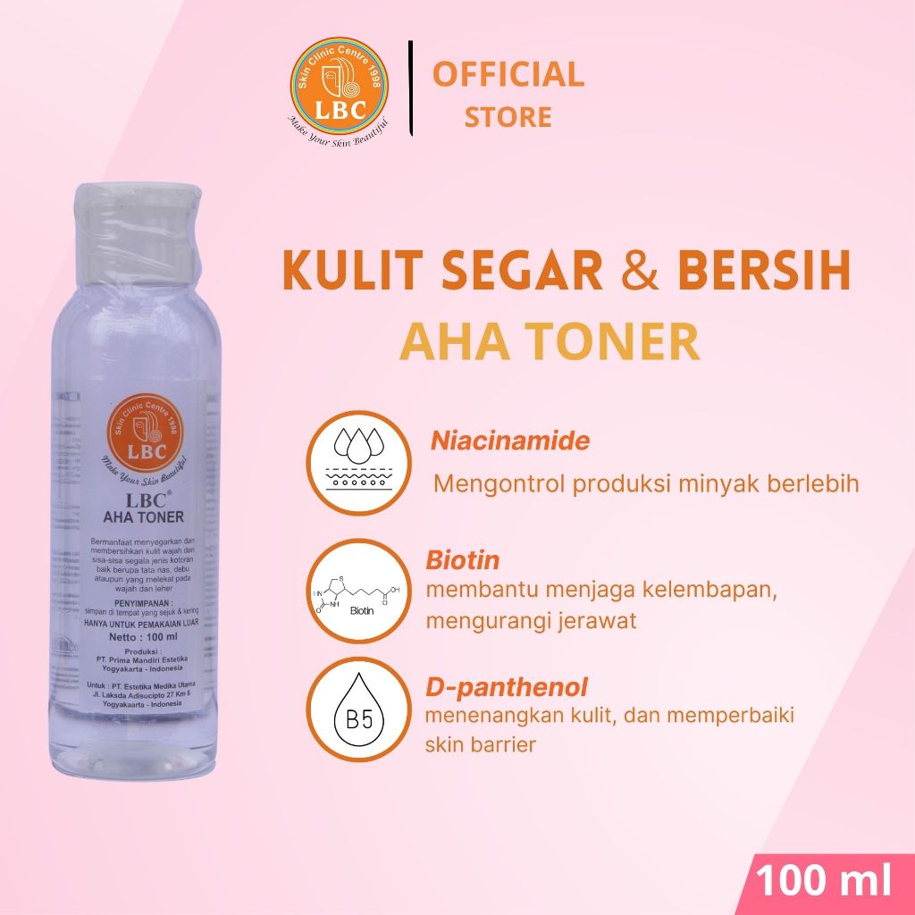 LBC-AHA Toner With Niacinamide 100ml | Cerah, Glowing  & Oil Control | Untuk Kulit Berjerawat, Berun