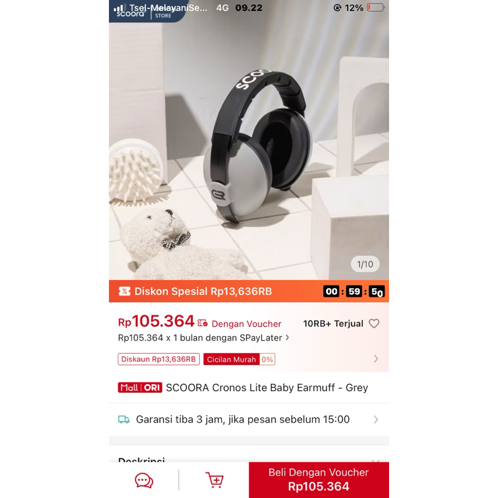 PRELOVED SCOORA Cronos Lite Baby Earmuff - GreyP