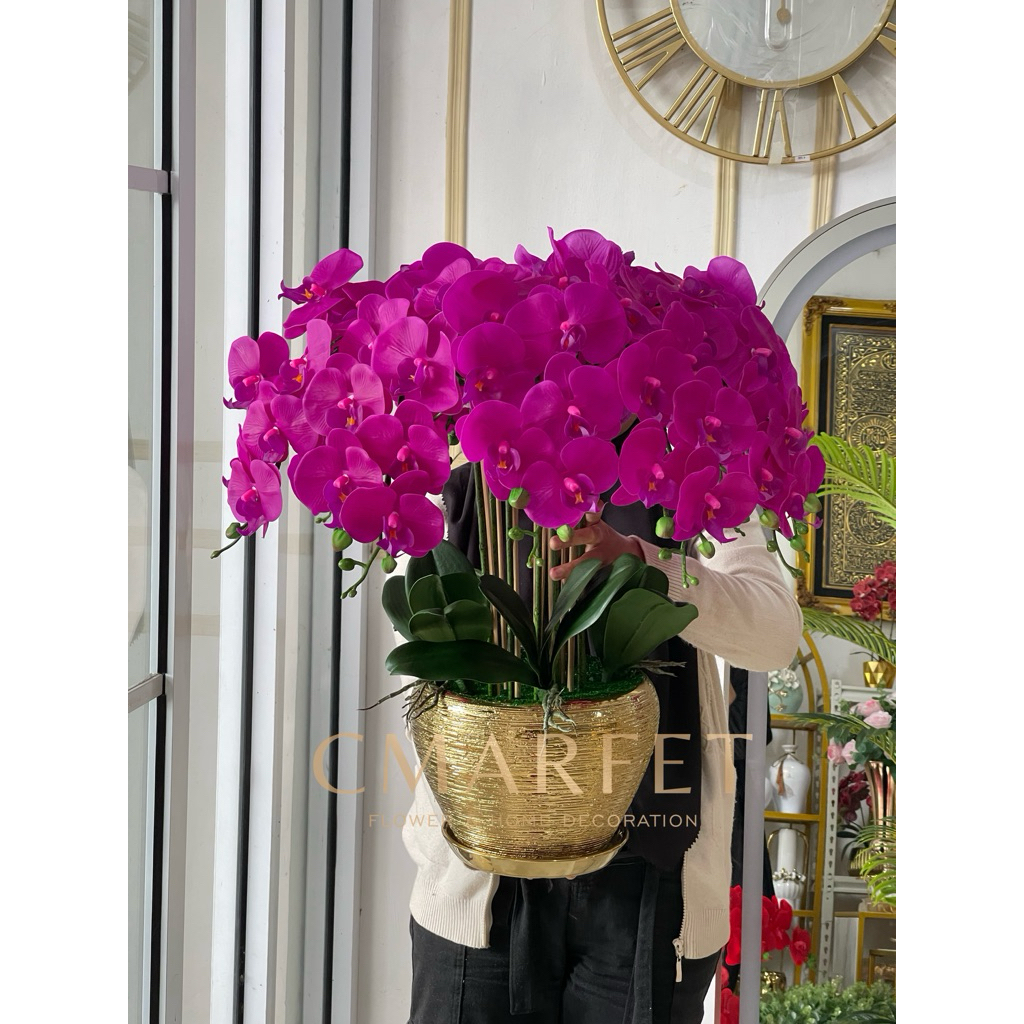 anggrek latex premium vas labu keramik gold