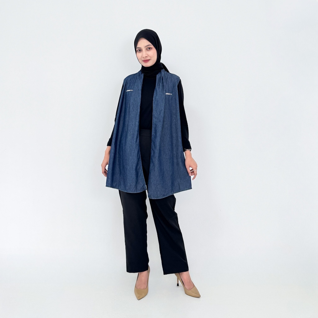 Lezahrasignature Outer Denim Wanita Premium Vest Rompi Jeans Soft Denim Tanpa Lengan LD 100 cm Panja