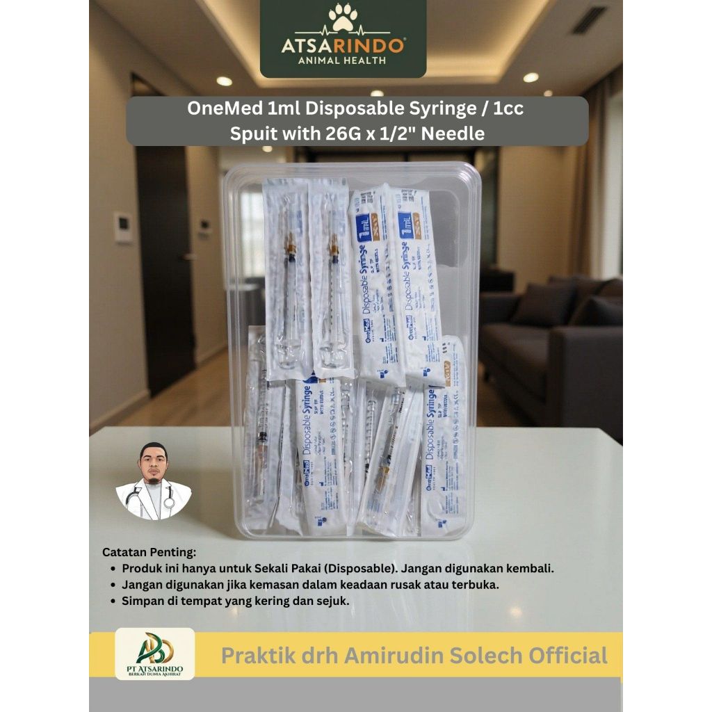 OneMed Disposable Syringe 1ml dengan Jarum 26G x 0.5 inch Spuit 1cc