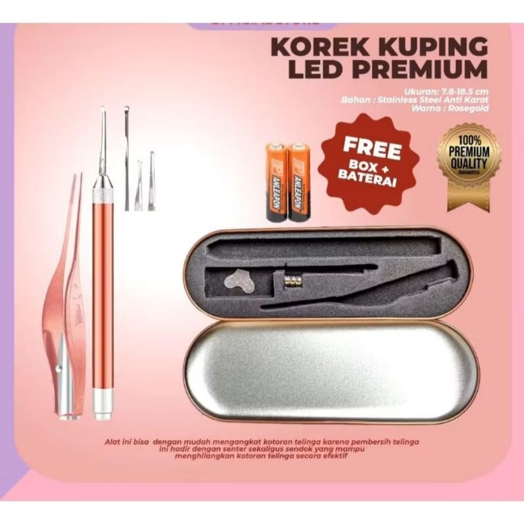 Korek Kuping Set Elektrik LED Free Baterai Korek Kuping Anak