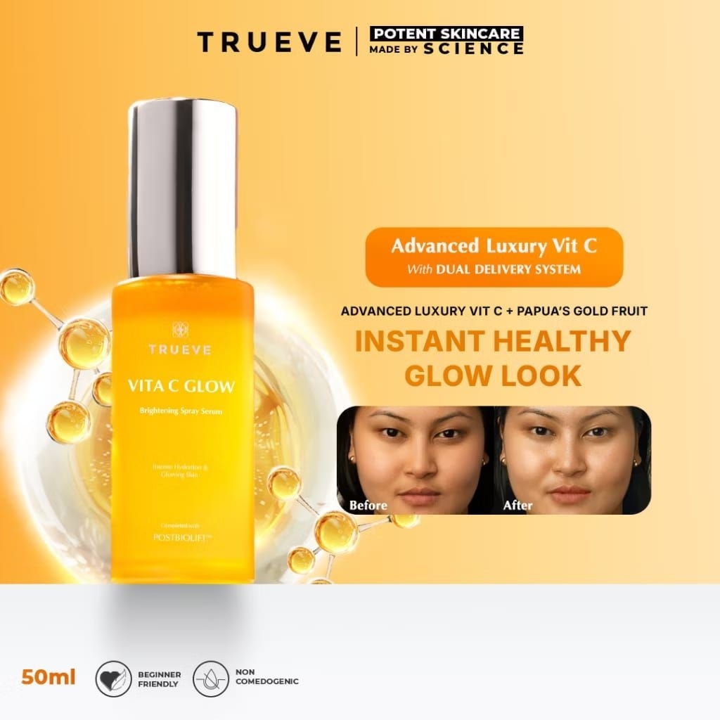 Trueve Vita C Glow Brightening Spray Serum 50ml - Serum Spray Dual Layer Vitamin C - Instan Healty G