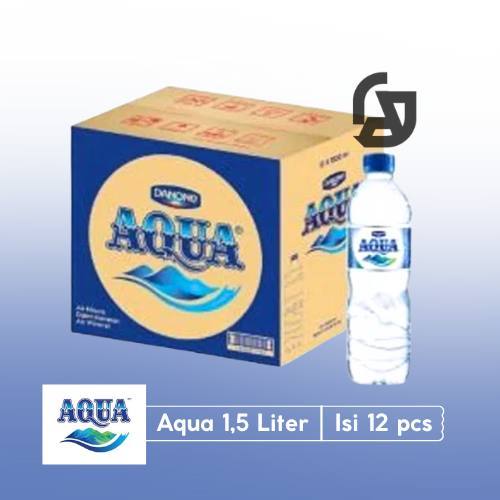 AQUA Air Mineral Botol 1500ml x 12pcs 1 Dus Karton isi 12 Botol 1.5 Liter