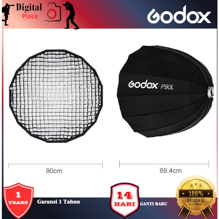 Godox Softbox P90L Parabolic Bowens Mount Free Grid 35.4x27.3cm Removable Front