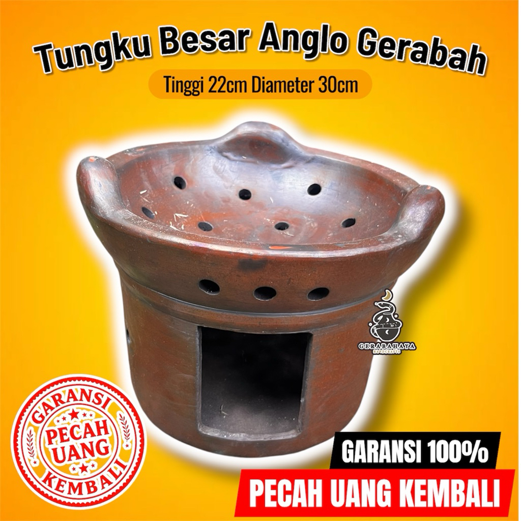 Tungku Besar D30 (FREE PACKING KAYU) Gerabah Tanah Liat Anglo Keren