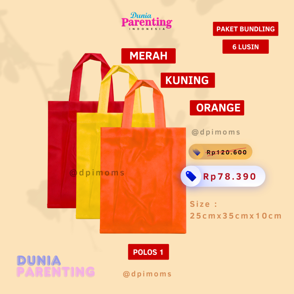 (HARGA 6 LUSIN )(KARGO) (POLOS) 24X35X10 - 30x40x10 - 38X45X10 Tas Kain Lebaran Goodie Bag Idul Fitr