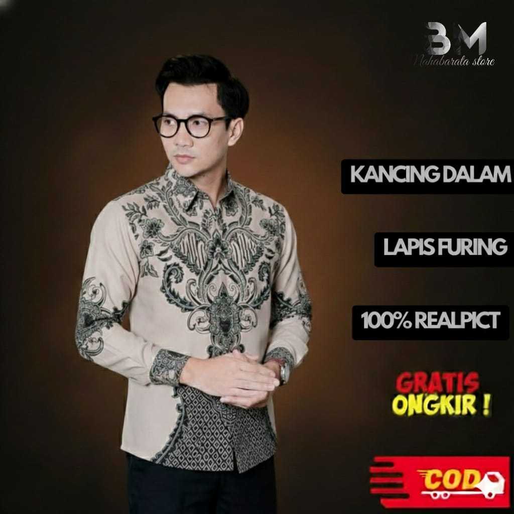 Kemeja Batik Mahabarata Motif Bara Slimfit Lengan Panjang Batik Solo