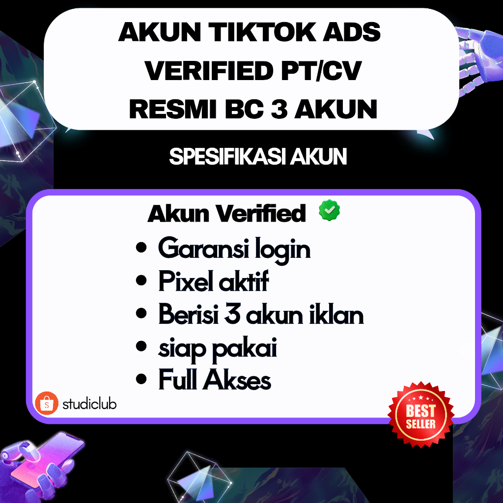 Akun TikTok Ads Verified Resmi BC 3 | Full Akses