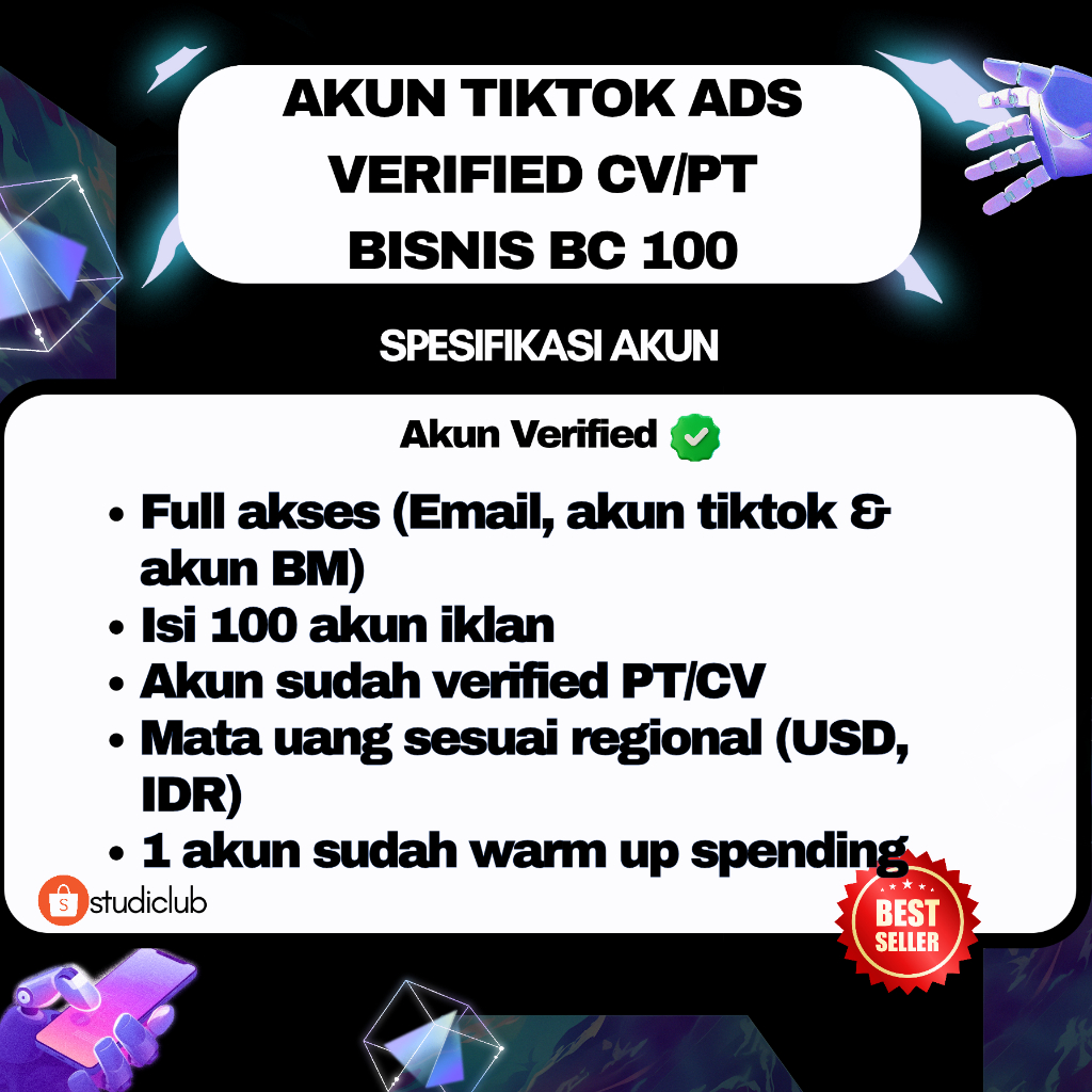 Akun TikTok Ads Verified Resmi BC 100  Full Akses