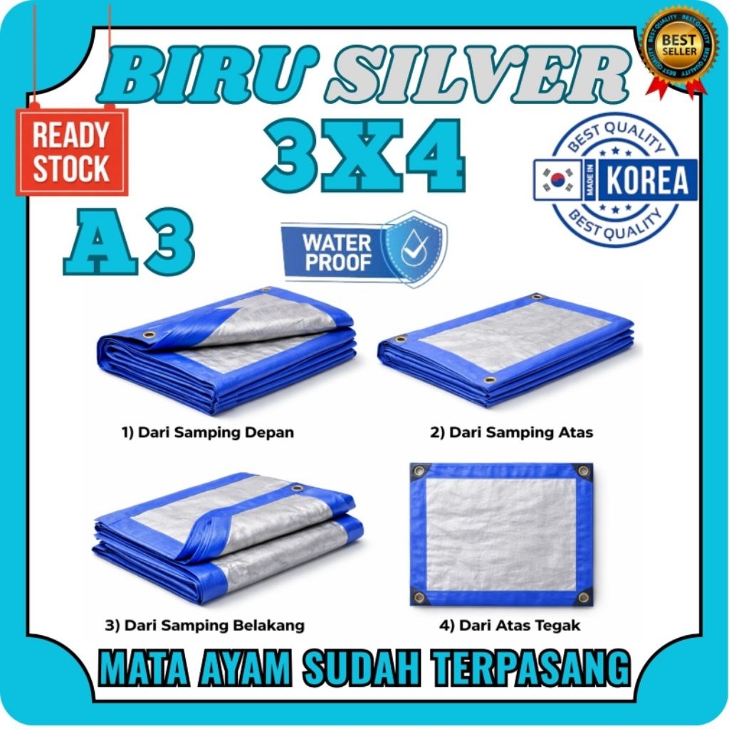 Terpal A3 ukuran 3x4 Biru silver