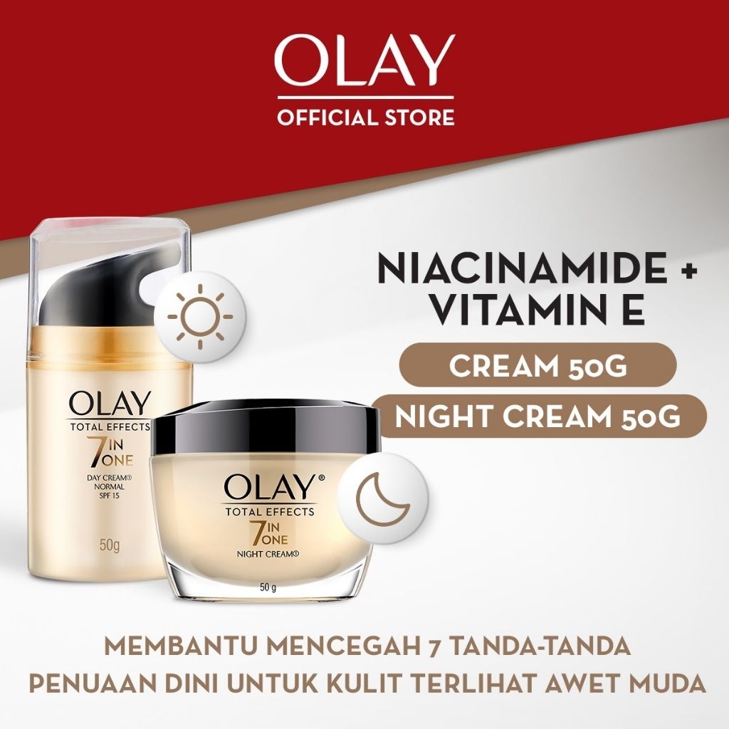 Olay paket day dan night Total Effects 7in1 Niacinamide Day and Night Cream Skincare Antiaging 50gr