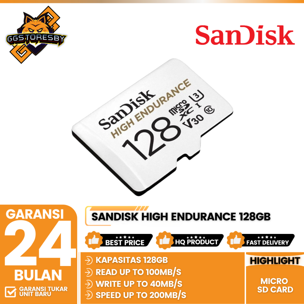 Sandisk High Endurance MicroSD Card 128GB Memory UHS-I Up to 100MB/s - (SDSQQNR-128G-GN6IA)