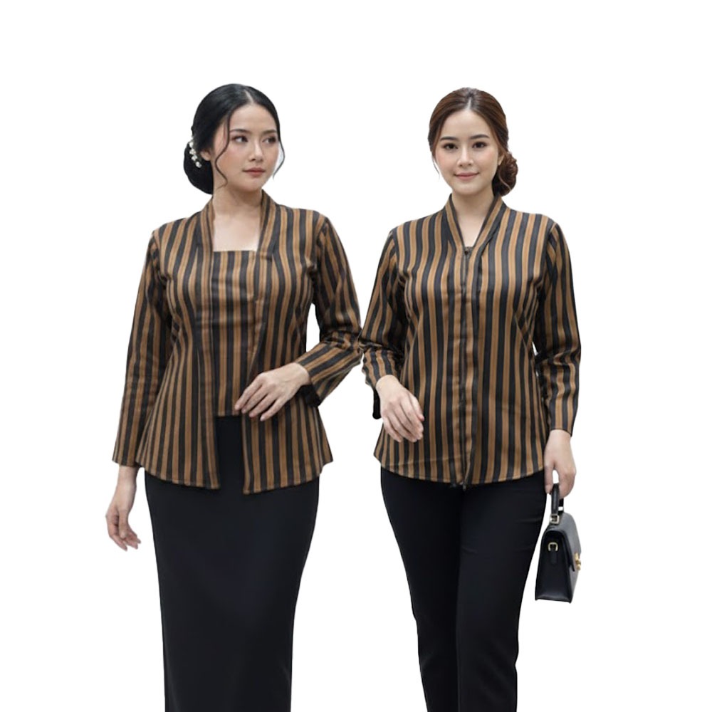 Baju Atasan Kebaya Tenun Lurik Solo Modern / Kebaya Surjan Wanita Seragam Kantoran / Kebaya Wisuda L
