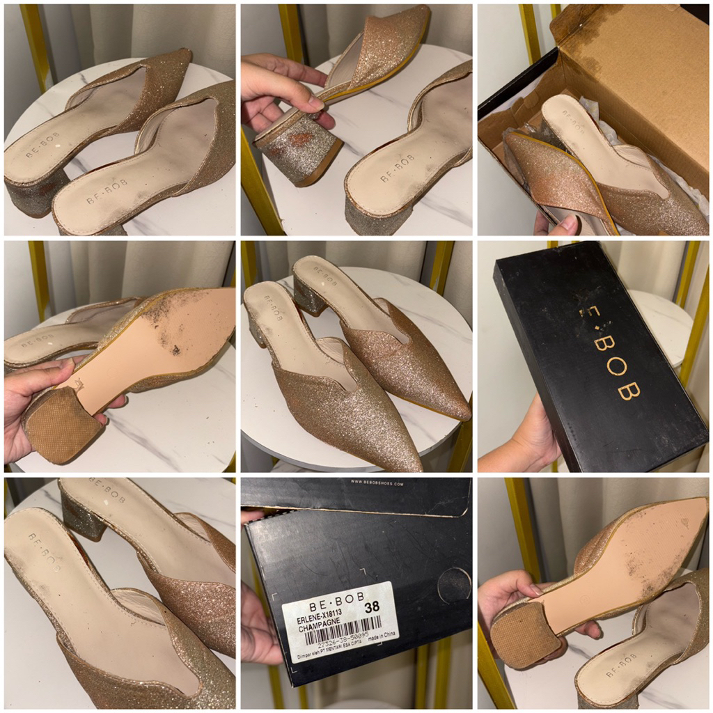[Termurah] PRELOVED. Defect Sandal Pesta BE-BOB warna ROSE GOLD. Size: 38, Tinggi Hak 5 CM